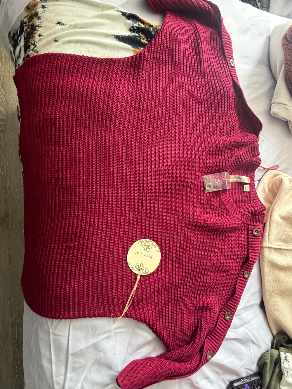 Crimson Ribbed Button-Shoulder Sweater